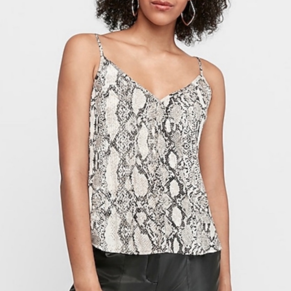 Express Snake Print Spaghetti Strap Tank Top in Black and Cream